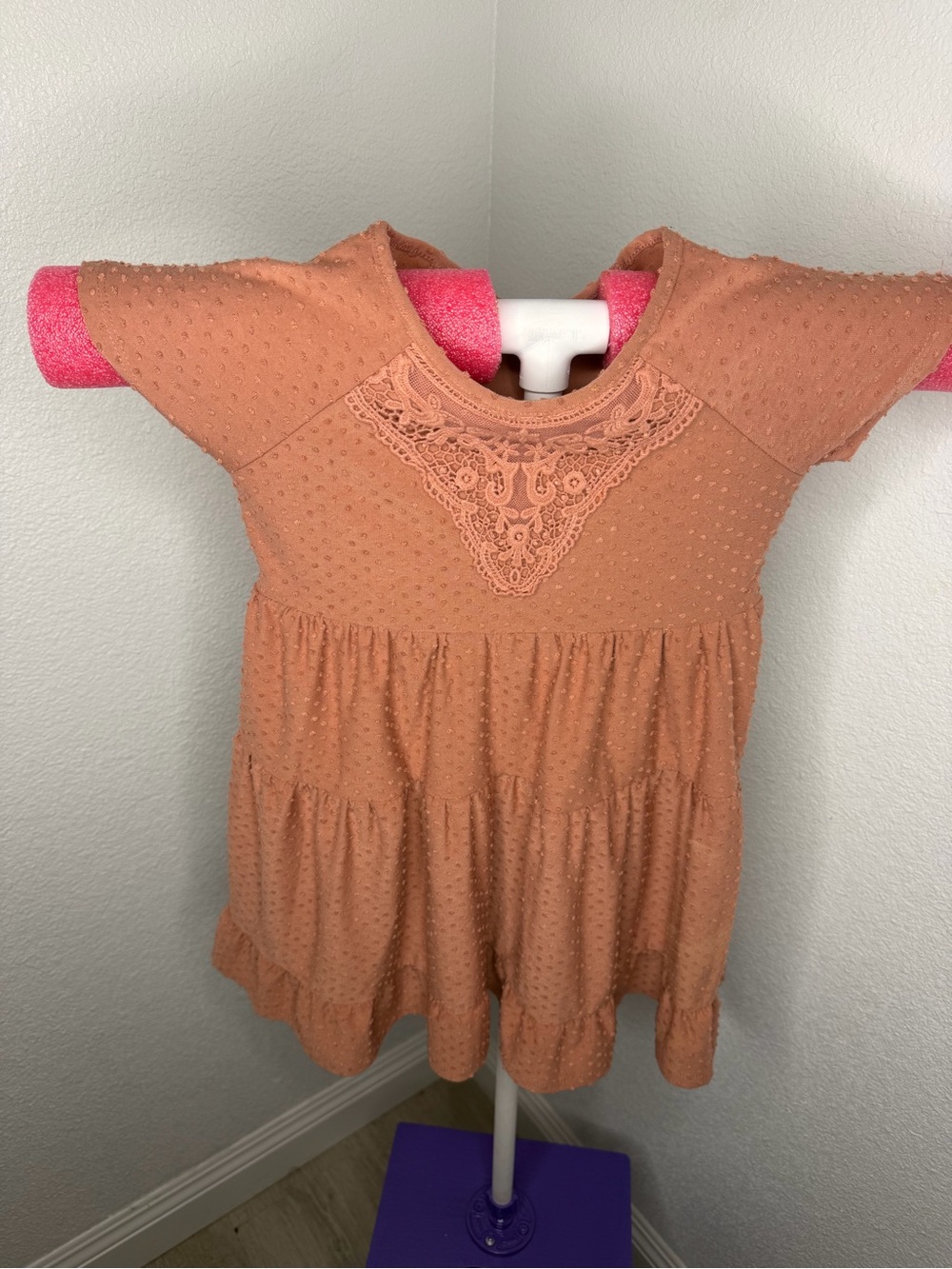 Speechless Peach Lace-Yoke Tiered Casual Dress